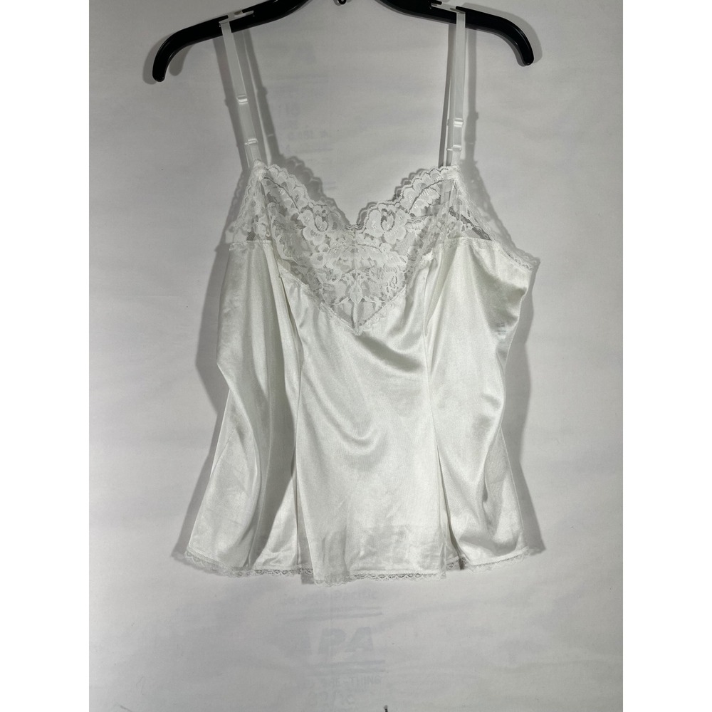 VTG Vassarette Lace Trim Camisole Top Women L White USA Made Y2K Minimalist